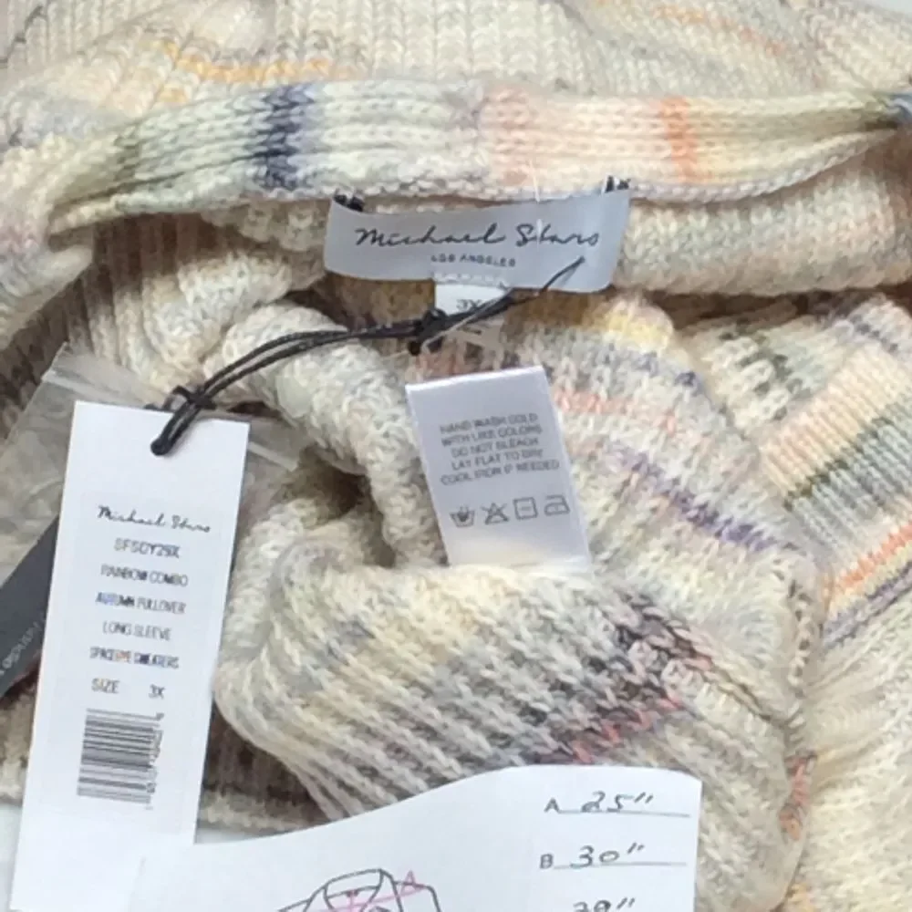 Michael Stars‎ Pullover Sweater Tunic Cream Striped Knit Long Sleeve Cozy 3X